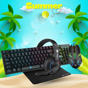 FRONTECH (KB-0038) Dragon Warrior Gaming 4 in 1 Combo Set of Gaming Keyboard with RGB LED Backlit Mouse with 1000 DPI, Mousepad and Premium Gaming Headphone- Black